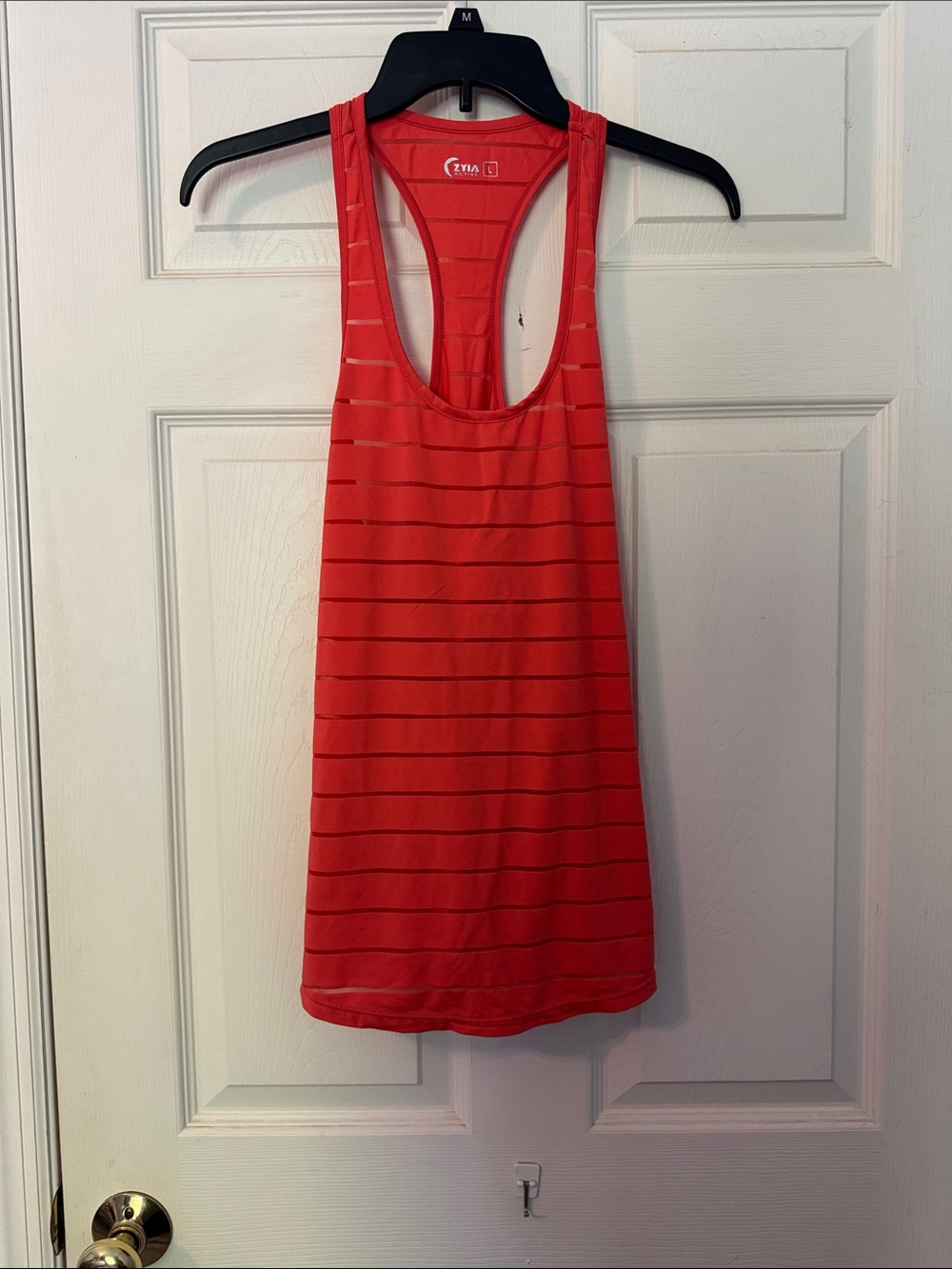ZYIA Coral-Red Racerback Tank with Tonal Stripes
